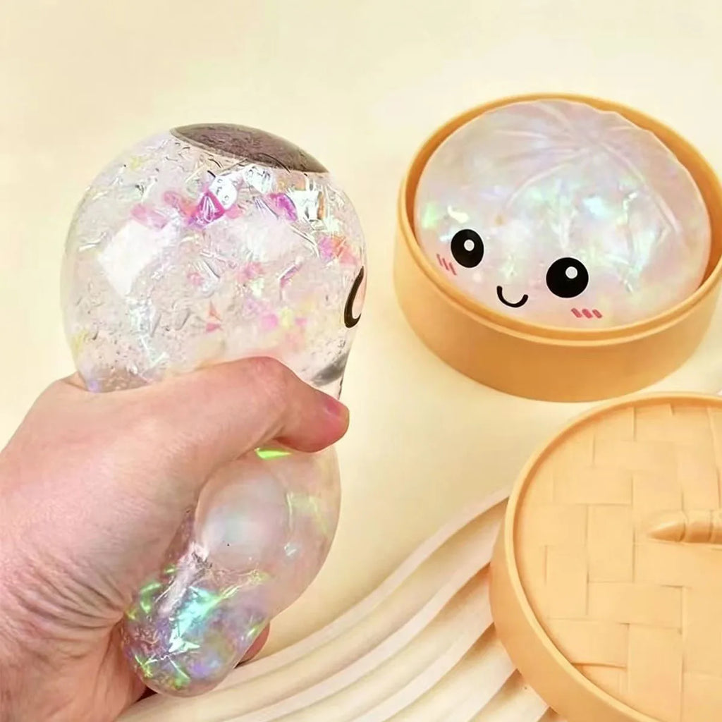 Squishy de Dumpling con Brillos – Bola Antiestrés Transparente de TPR