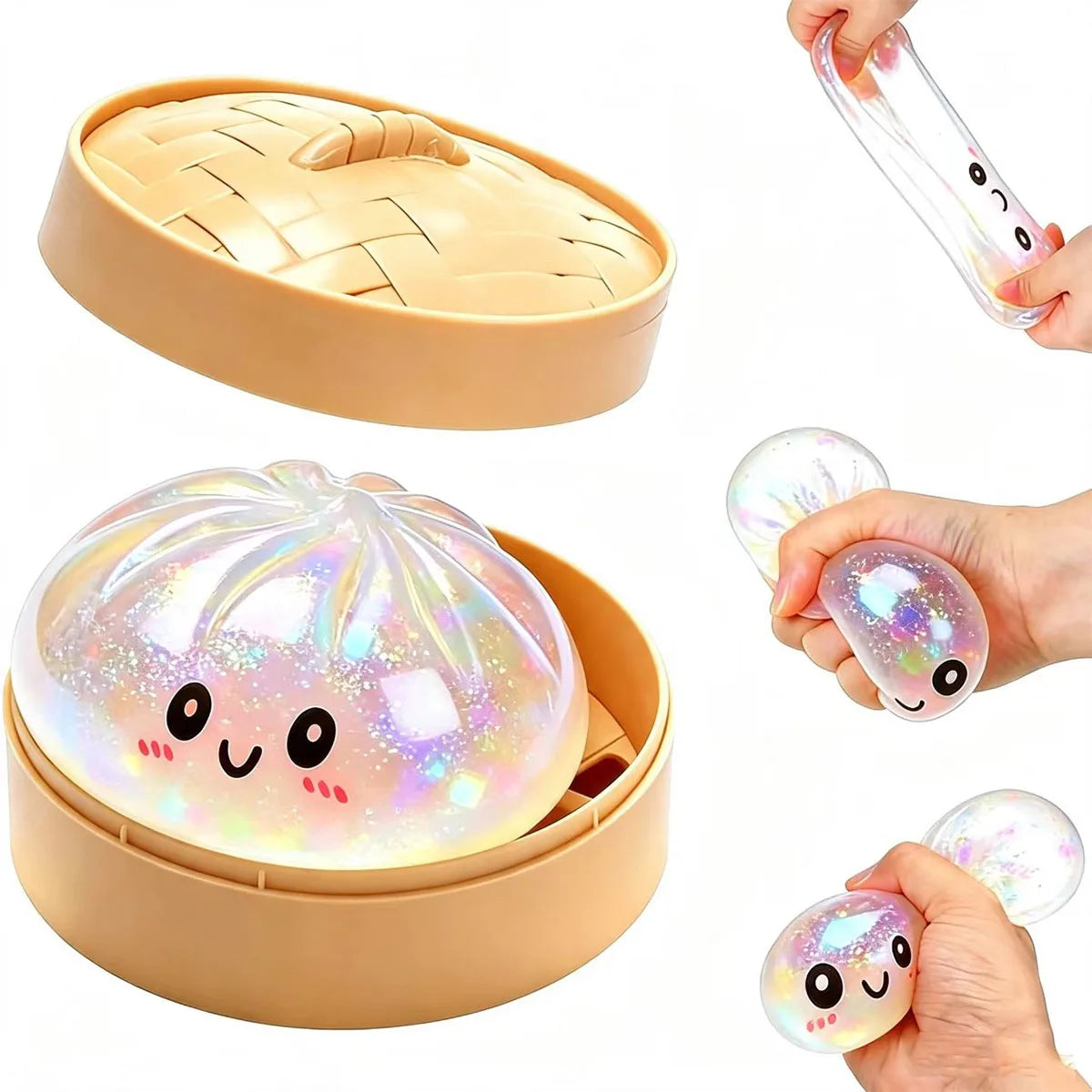 Squishy de Dumpling con Brillos – Bola Antiestrés Transparente de TPR