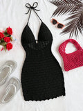 Vestido Sin Tirantes Cuello V, Tejido, Degradado, Cuentas de Madera